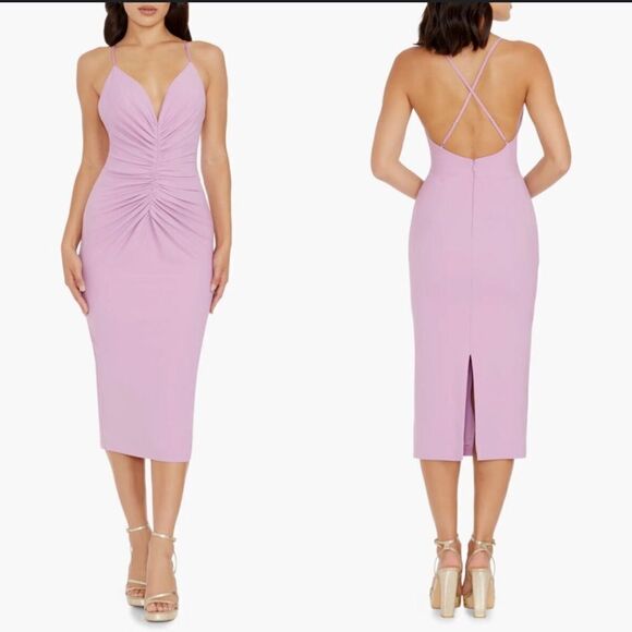 Dress the Population Viv Ruched Sleeveless Midi Dress Size XL - Picture 1 of 9
